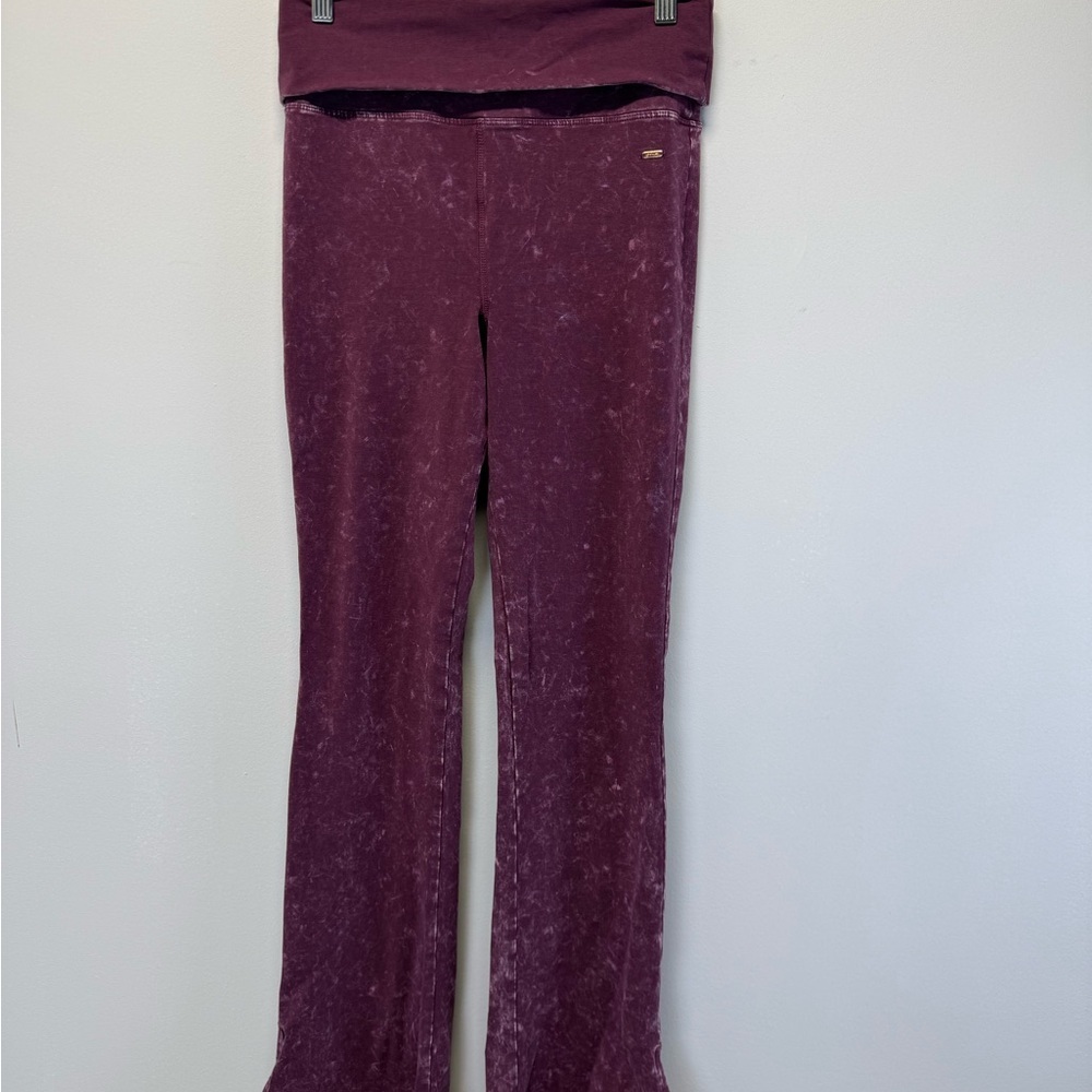 Victoria's Secret PINK Flare Leggings W/fold over waist acid wash Burgundy Y2K